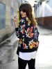 Pretty Floral Printed Stand Collar Zipper Bomber Jacket Tops