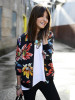 Pretty Floral Printed Stand Collar Zipper Bomber Jacket Tops