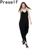 Preself Summer Harem Romper Jumpsuit Coveralls Women's Playsuit with Spaghetti Strap Deep V-Neck Plus Size