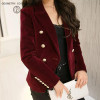2017 New in  Fashion Women Midnight Navy Slim Velvet Blazer Jacket Double Breasted Simple Lady Blazers High Grade OL Clothing
