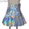 Lychee Punk Style Summer Women Harajuku Skirt Holographic Hologram Metallic Skirt Silver Pleated Mini Skirt Saia