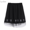 Lychee Gothic Punk Summer Women Skirt Cross Print Mesh Lolita High Waist Kawaii A-line Skirt