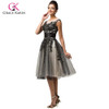 Luxury Sheer short black Lace robe de Cocktail Party dresses 2017 Grace Karin Cap sleeve cheap ball gown coctail dress 7581