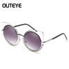 Luxury Rhinestone Cateye Sunglasses For Women 2017 Brand Designer Round Mirror Sun Glasses Oversized Shades Female Eyewear