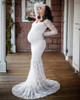 Maternity Photography Props Maxi Pregnant Women Gown Lace Pregnancy Dress Fancy Shooting Photo Pregnant Trailing Dress Plus