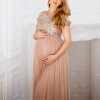 Maternity Maxi Tulle Dress With Tonal Delicate Sequins