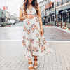 Maternity Floral Print V-Neck Ruffle Ankle-Length Dress