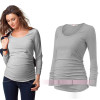 Maternity clothing spring and autumn plicated springy top maternity t-shirt basic long-sleeve cotton Clothes For Pregnant Women