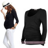Maternity clothing spring and autumn plicated springy top maternity t-shirt basic long-sleeve cotton Clothes For Pregnant Women