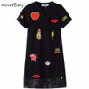 AuroraBaby Little Big Girls Casual Cute Dress Size 7-16 Cotton Black For Wedding Party Applique Dress Girls Clothing Vestidos