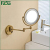 Antique Brass LED Light Makeup Mirrors 8"Round Dual Sides 3X /1X Mirrors Bathroom Cosmetic Mirror Wall Mount Magnifying Mirror