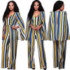 High Waist Elegant Office Jumpsuits 2017 Sleeveless Backless Shawl Playsuits Bodysuit Women V-Neck Striped Autumn Winter Rompers