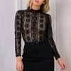 HDY Haoduoyi Solid Black Long Sleeve Lace Blouse Hollow Out Vintage Club Party Tops Natural Sexy Slim Women Shirts Female Top