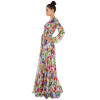 HDY Haoduoyi Multi Women Maxi Dresses Long Sleeve V Neck High Waist Casual Dress Women Tie Waist Floar Print Floor-Length Dress