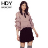 HDY Haoduoyi Fashion Chiffon Tops Women Butterfly Sleeve Female Slim Pullover Tops Sweet Ruffles Solid Blouses Shirts