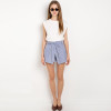 HDY Haoduoyi 2017 Summer Stripe Shorts Women Loose Casual Short Slim High Waist Button Culotte Lacing Bottom Cotton Skirt Shorts