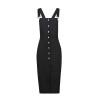 HDY Haoduoyi 2017 Autumn Women Fashion Solid Black Single Buttons Pencil Dress High Waist  Casual Loose Brief Strap Dress