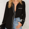 HDY Haoduoyi 2017 Autumn Women Fashion Solid Black Single Breasted Straight Shirt Long Sleeve Turn-down Collar Casual Blouse