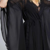 HDY Haoduoyi 2017 Autumn Fashion Womens Solid Black Flare Sleeve Chiffon Blouse Draw String Sexy Cheer Hollow Out Shirts