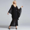 HDY Haoduoyi 2017 Autumn Fashion Womens Solid Black Flare Sleeve Chiffon Blouse Draw String Sexy Cheer Hollow Out Shirts
