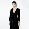 HDY Haoduoyi 2016 Autumn Fashion Women Black Velvet Long Sleeved Maxi Dress Vestidos Plunge Neck Party Dress