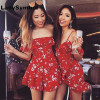 LadySymbol Red Floral Print Ruffle Off Shoulder Women Rompers Jumpsuit Summer 2017 Sexy Beach Short Casual Overall Playsuit Girl LadySymbol Red Floral Print Ruffle Off Shoulder Women Rompers Jumpsuit Summer 2017 Sexy Beach Short Casual Overall Playsuit Girl