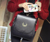 Korean Women Backpack PU Leather Sailor Moon Backpack Multifunction Black White Luna Cat Ladies Backpack Girls Travel Back Pack