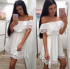 LDZHPS Fashion women Elegant Vintage sweet lace Dress stylish sexy slash neck casual slim beach Summer vestidos