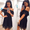 LDZHPS Fashion women Elegant Vintage sweet lace Dress stylish sexy slash neck casual slim beach Summer vestidos