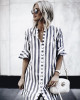 LDZHPS 2018 Summer New Striped Straight Dress Casual Button V-neck Half Flare Sleeve Long shirt dresses Vintage Loose Vestidos