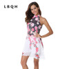 LBQH New ladies fashion sexy summer sleeveless hanging neck brand dress high quality printing chiffon inside ladies dress