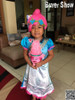 Dropshipping New Summer Carnival Costume Trolls Dress For Kids Poppy Lace Dress Baby Girls Troll clothes Children Party Dress