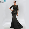 Dressv Vintage Black Mermaid Lace Long Evening Dresses Half Sleeves Beaded scoop neck long appliques evening dress prom dress