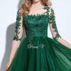 Dressv scoop neck A-line cocktail dress green appliques 3/4 length sleeves button knee-length cocktail dress formal party dress