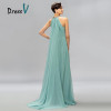 DressV Mint Blue Jewel Neckline Chiffon Long Evening Dress A-Line Floor Length Beaded Ruffles Prom Dresses Formal evening dress