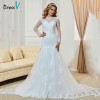Dressv Fashionable Long Sleeves Mermaid Wedding Dresses 2017 Custom Made Lace High Neck Sheer Hollow Back Plus Size Bridal Gowns