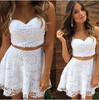 2017 A Line Summer Sexy Women 2 Two Piece Lace Dress White Spaghetti Strap V Neck Casual Mini Vestido Club Party Dress Plus Size