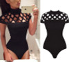 2016 Womens Choker High Neck Caged Sleeve Playsuits Short Rompers Women Jumpsuits Summer Women's bodysuits