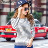 Foxmertor Cotton T-shirt Women 2018 New Autumn Long Sleeve O-Neck Striped Female T-Shirt White Casual Basic Classic Tops #F620