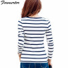 Foxmertor Striped T-shirt Women 2018 New Fashion Autumn Long Sleeve V-Neck Female Cotton T-Shirt Classic Top Tees Elasticit F630
