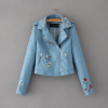 2017 Fashion Spring Leather Jacket Women Floral Embroidery Zipper Short PU Motorcycle Jacket Women Basic Coats Jaqueta Feminina