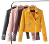2017 Fashion Spring Leather Jacket Women Floral Embroidery Zipper Short PU Motorcycle Jacket Women Basic Coats Jaqueta Feminina