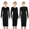 2017 Fashion Party Dress Women Sexy Sheath Bodycon Knitted Midi Dress Solid Long Sleeve Package Hip Dress Vestidos S-XL LJ7338E
