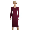 2017 Fashion Party Dress Women Sexy Sheath Bodycon Knitted Midi Dress Solid Long Sleeve Package Hip Dress Vestidos S-XL LJ7338E