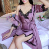 2017 Fashion New Women Sexy Lace Silk Satin Nightgown + Bathrobe Pajamas Sets Half Sleeve Sleepwear lounge Set female Nightdress