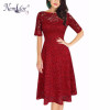 Nemidor 2017 Women Elegant Half Sleeve Casual Patchwork A-line Dress Vintage O-neck Midi 3XL Swing Party Lace Dress