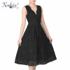 Nemidor 2017 Women Elegant Plus Size V-neck Midi Swing Dress Summer Sleeveless Scalloped Retro Party Casual Lace Dress