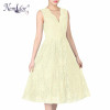 Nemidor 2017 Women Elegant Plus Size V-neck Midi Swing Dress Summer Sleeveless Scalloped Retro Party Casual Lace Dress