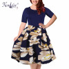 Nemidor 2018 Summer Vintage O-neck Half Sleeve Floral Print A-line Dress With Pockets 8XL 9XL Party Swing Plus Size Casual Dress