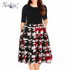 Nemidor 2018 Summer Vintage O-neck Half Sleeve Floral Print A-line Dress With Pockets 8XL 9XL Party Swing Plus Size Casual Dress